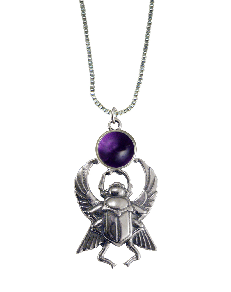 Sterling Silver Sacred Scarab Pendant With Amethyst